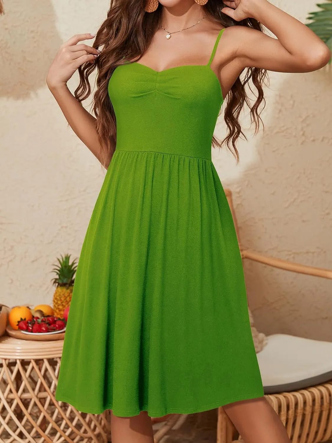YATHON Summer Casual Dress for Women 2025 Vacation Beach Dresses Adjustable Spaghetti Strap Sundress with Pockets