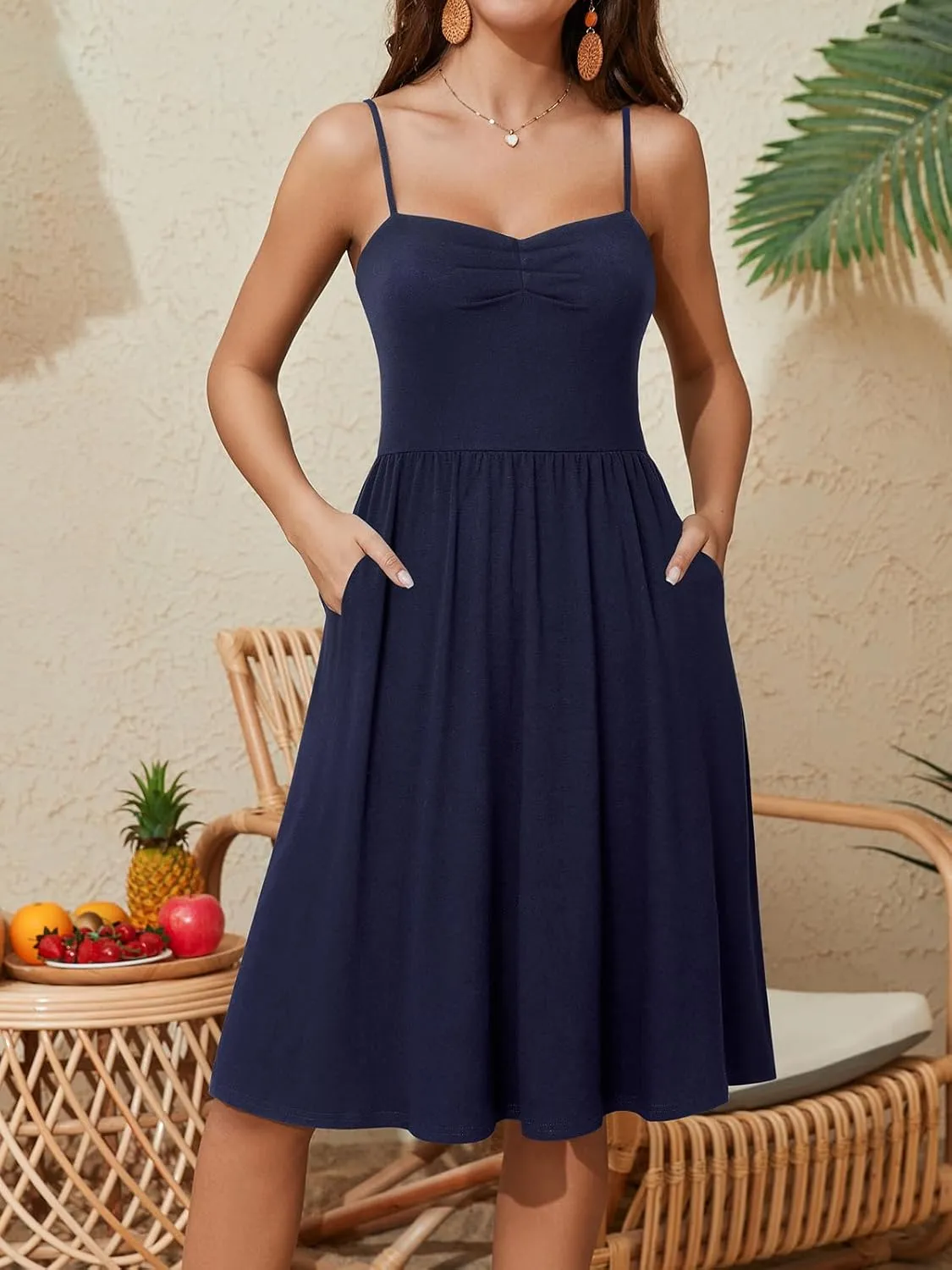 YATHON Summer Casual Dress for Women 2025 Vacation Beach Dresses Adjustable Spaghetti Strap Sundress with Pockets
