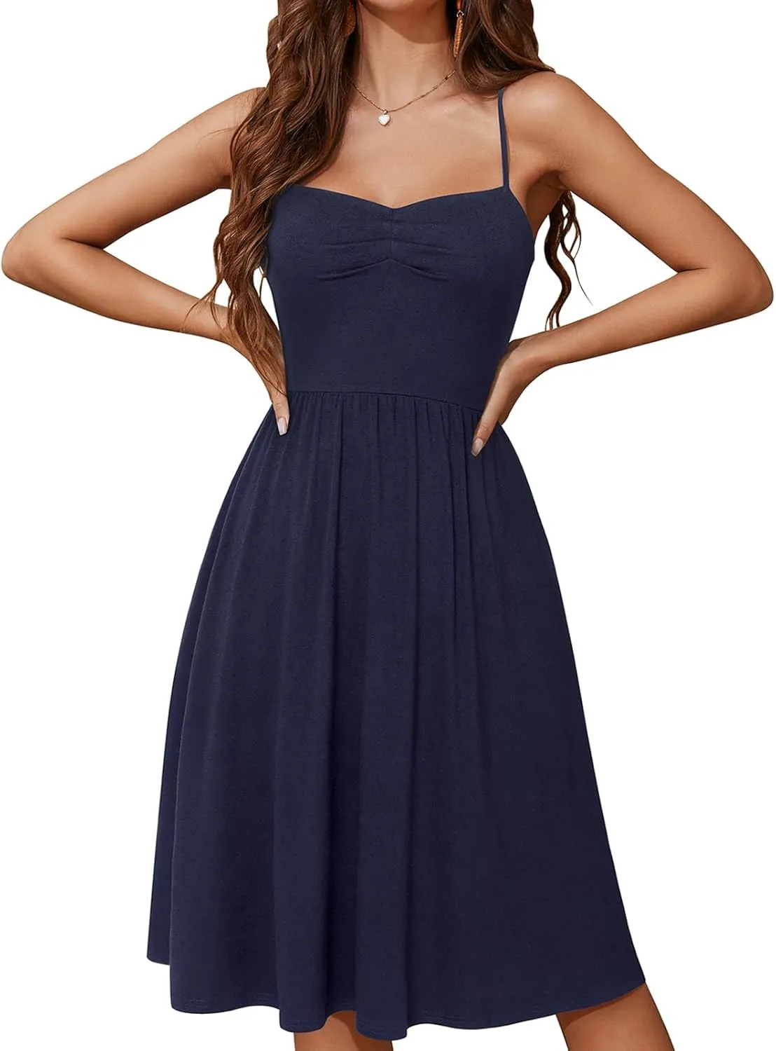 YATHON Summer Casual Dress for Women 2025 Vacation Beach Dresses Adjustable Spaghetti Strap Sundress with Pockets