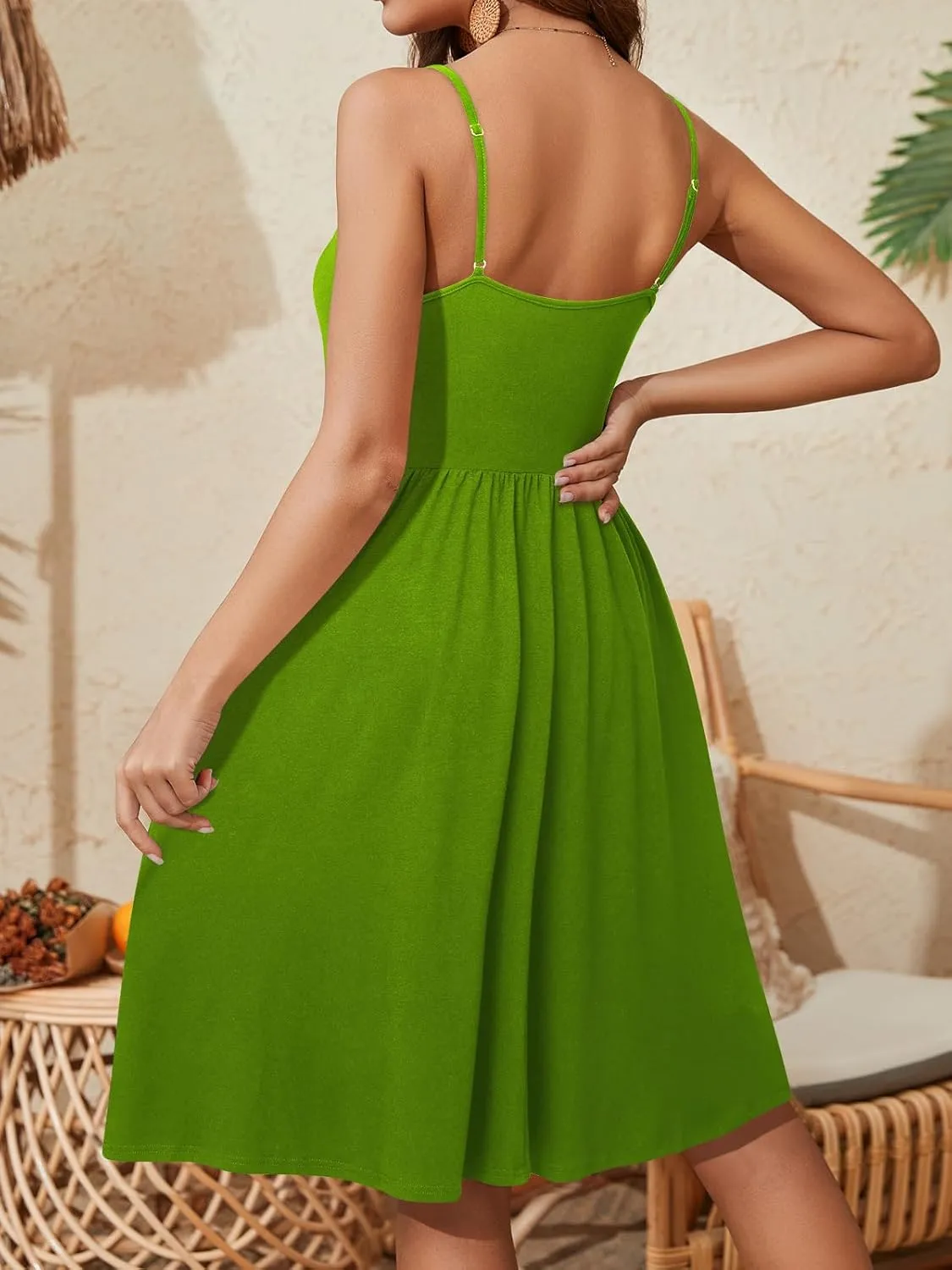 YATHON Summer Casual Dress for Women 2025 Vacation Beach Dresses Adjustable Spaghetti Strap Sundress with Pockets
