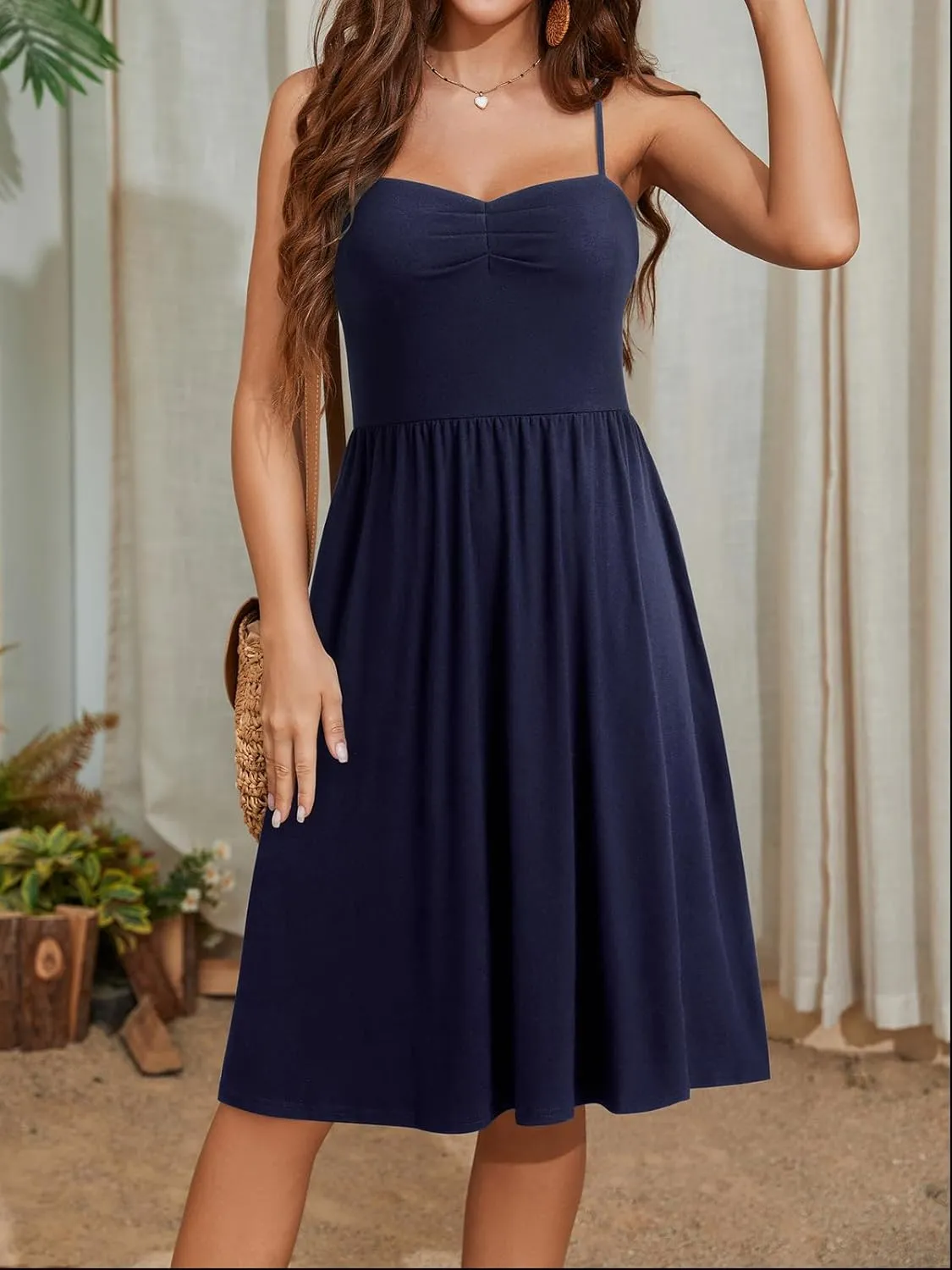 YATHON Summer Casual Dress for Women 2025 Vacation Beach Dresses Adjustable Spaghetti Strap Sundress with Pockets