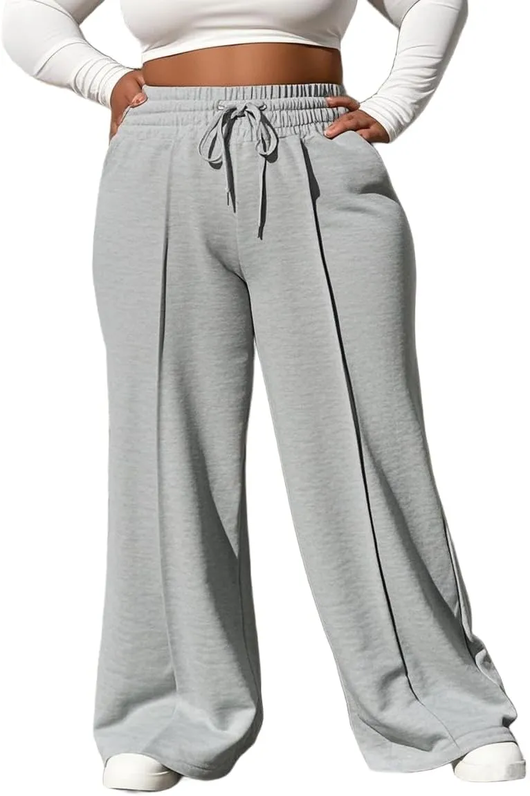 YeGine Women Plus Size Wide Leg Sweatpants Elastic Waist Loose Fit Summer Casual Drawstring Baggy Active Pants